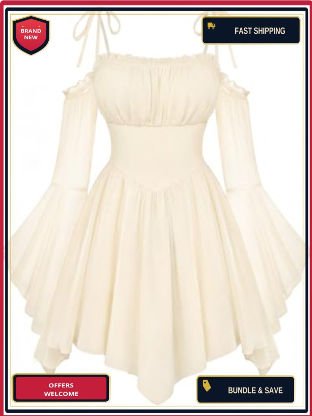 Womens Renaissance Fairy Dress A Line Corset Style Bell Sleeve Costume